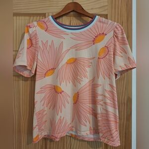 Kate Spade Falling Flowers pink top XL 100% cotton